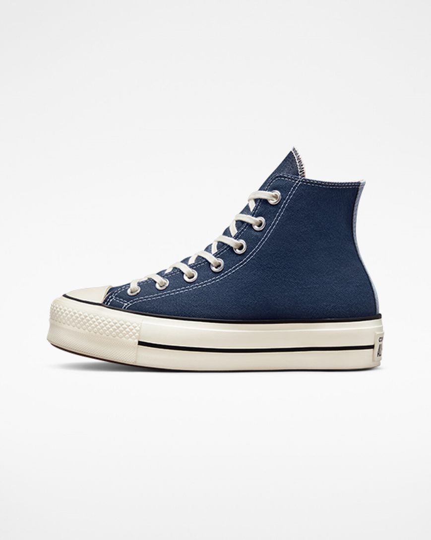 Zapatos Plataforma Converse Chuck Taylor All Star Lift Denim Altas Mujer Azul Marino Naranjas Rosas | PE 48W572